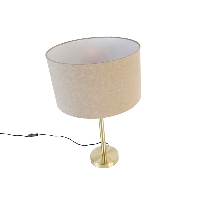 QAZQA Klassieke tafellamp messing met kap lichtbruin 35 cm - Simplo
