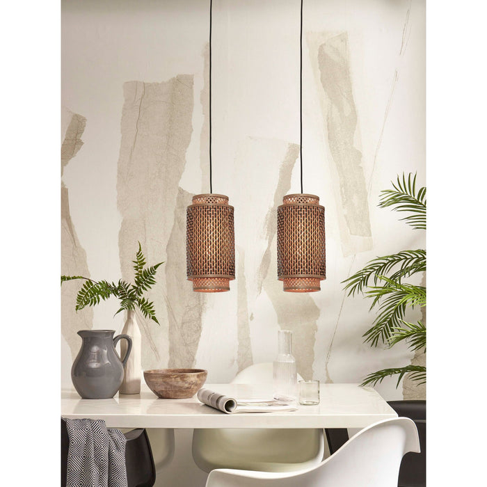 GOOD&MOJO Hanglamp Bhutan - Bamboe|Zwart - Ø18x35cm