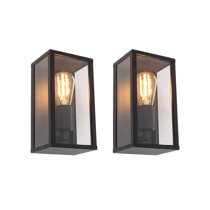 QAZQA Set van 2 Industriële wandlampen zwart 26 cm IP44 - Charlois