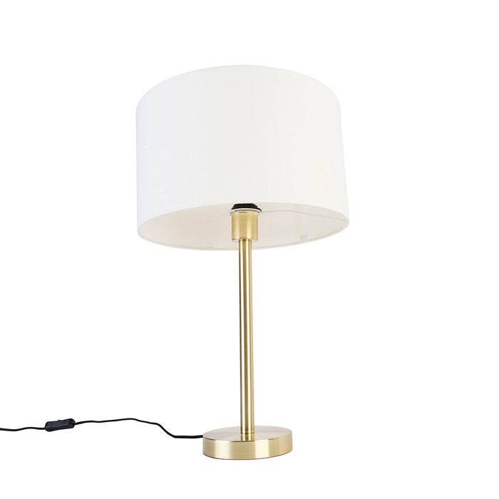 QAZQA Klassieke tafellamp messing met kap wit 35 cm - Simplo