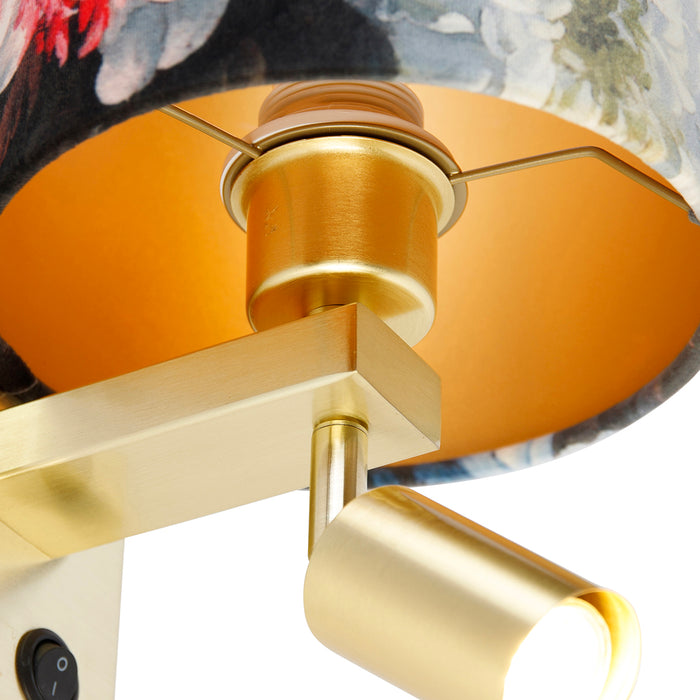 QAZQA Wandlamp messing met leeslamp en kap 18 cm bloemen - Brescia