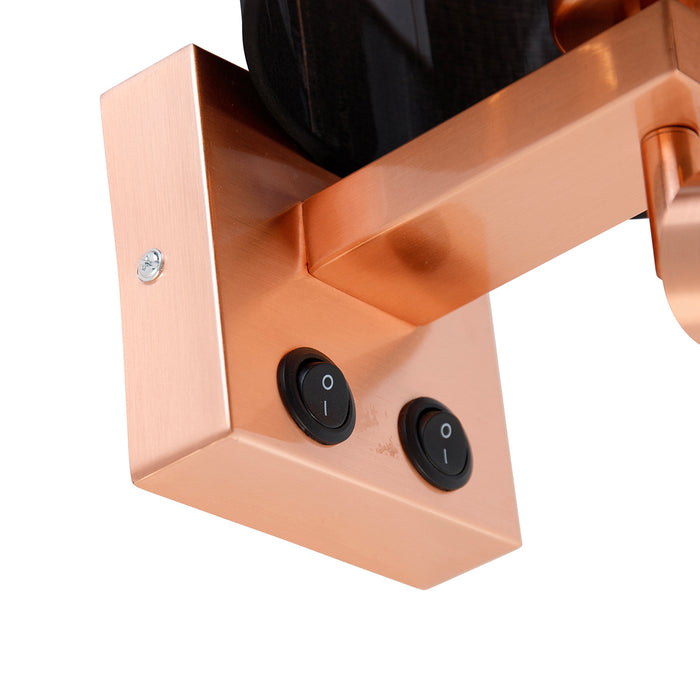 QAZQA Wandlamp koper met leeslamp en kap 18 cm zwart - Brescia