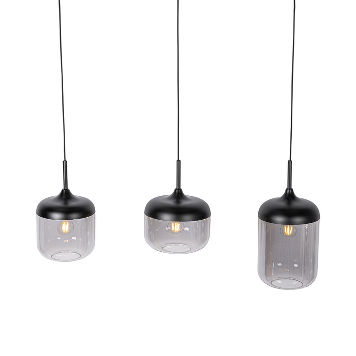 QAZQA Design hanglamp zwart met goud en smoke glas 3-lichts - Kyan