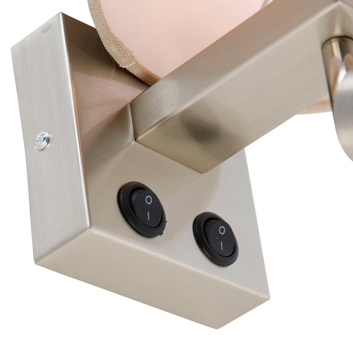 QAZQA Wandlamp staal met leeslamp en kap 18 cm lichtbruin - Brescia