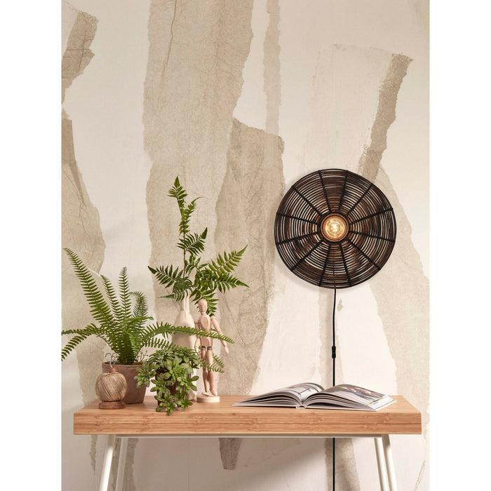 GOOD&MOJO Wandlamp Tanami - Rotan Zwart - Ø40cm