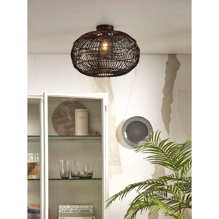 GOOD&MOJO Plafonniere Madeira - Rotan Zwart - Ø48cm