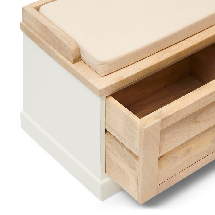 Rivièra Maison - Handgemaakte Opbergbank, Mangohout met Katoenen Bekleding, 40x48x110 cm