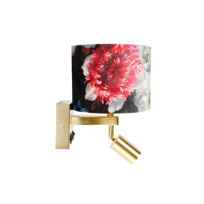 QAZQA Wandlamp messing met leeslamp en kap 18 cm bloemen - Brescia