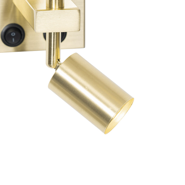 QAZQA Wandlamp messing met leeslamp en kap 18 cm bloemen - Brescia