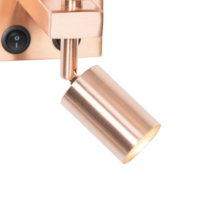 QAZQA Wandlamp koper met leeslamp en kap 18 cm zwart - Brescia