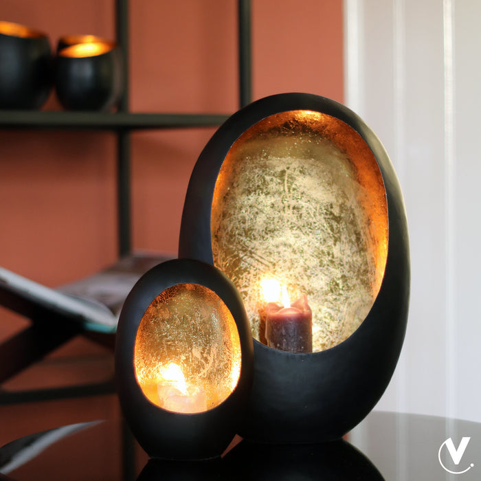Kandelaar Golden Egg – Zwart|Goud – XL – H38 cm