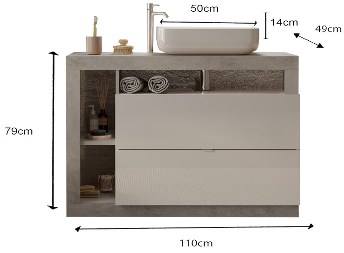 Benvenuto Design Hamburg 110 cm Beton Staand Wastafel en Onderkast