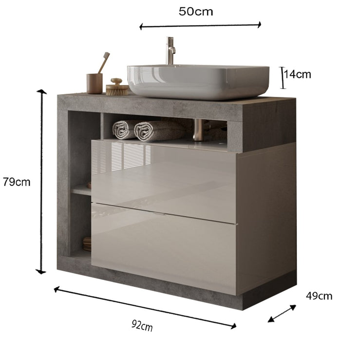 Benvenuto Design Hamburg 92 cm Beton Staand Wastafel en Onderkast