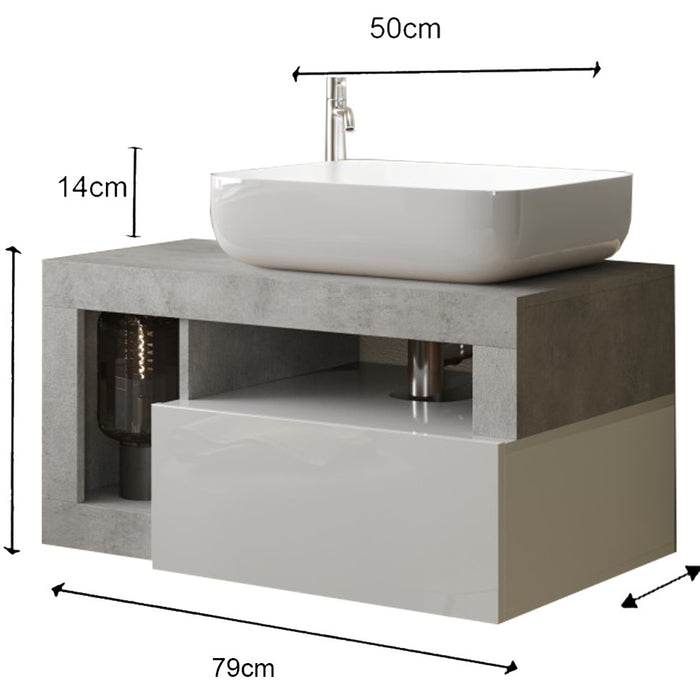 Benvenuto Design Hamburg 79 cm Zwevend Wastafel en Onderkast Beton