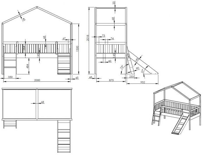 Vipack Dallas Huisbed Verhoogd met Glijbaan Wit