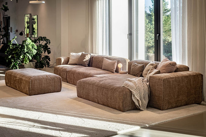 Sits Edda 3-Zits Bank + Chaise Longue Bruin en Salontafel