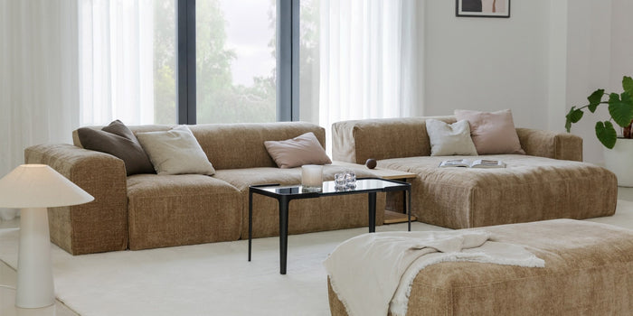 Sits Edda 3-Zits Bank + Chaise Longue Bruin en Salontafel