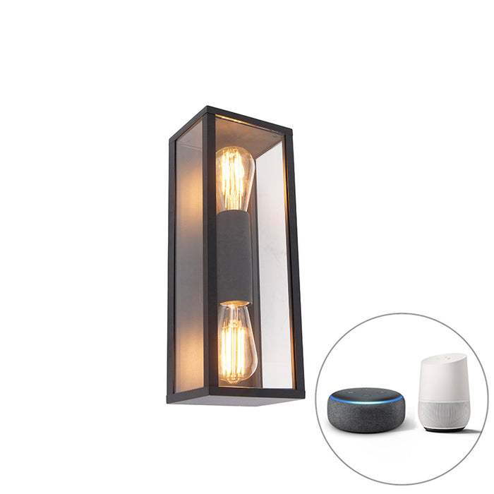 QAZQA Smart wandlamp zwart 38 cm 2-lichts IP44 incl. Wifi ST64 -