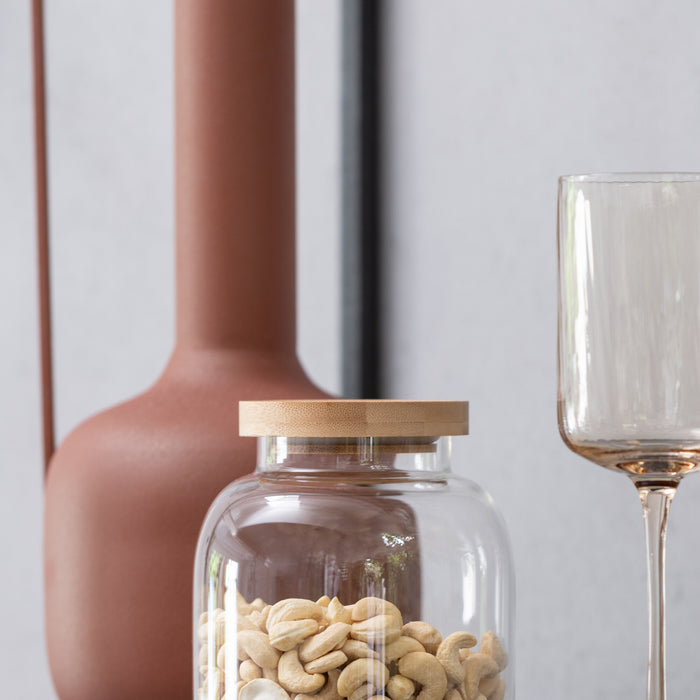 J-Line voorraadpot Tom - glas|bamboe - transparant|naturel - small