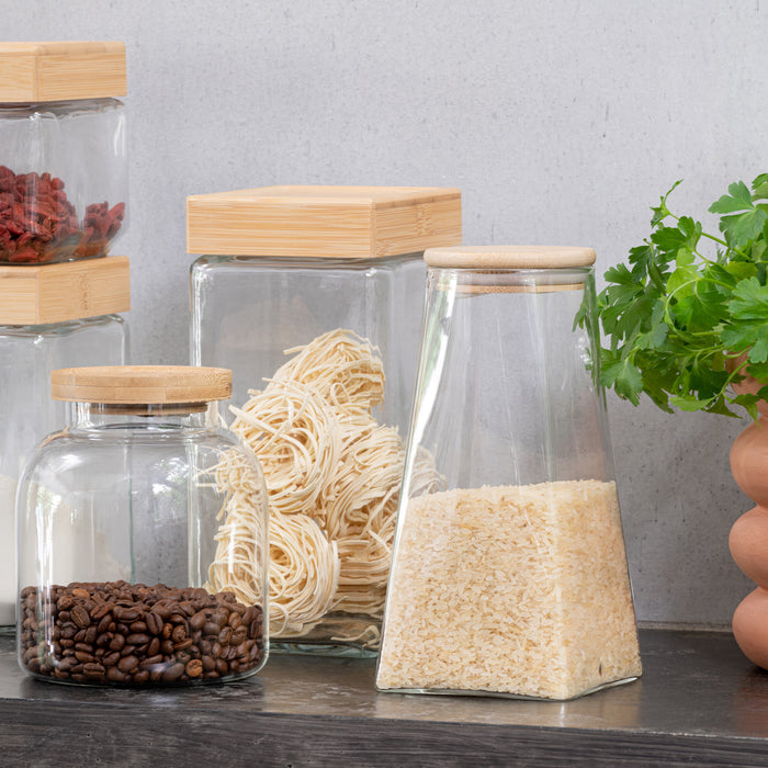 J-Line voorraadpot Tom - glas|bamboe - transparant|naturel - small