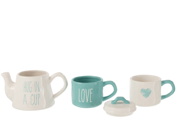 J-Line Tea For 2 Love Keramiek Blauw|Wit