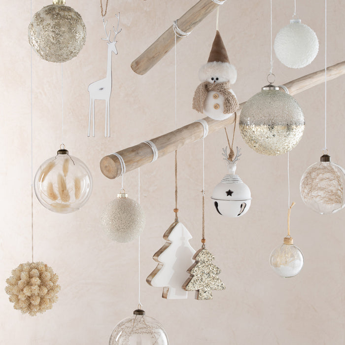 J-Line kerstbal Denappels - kunststof - beige - large - 2 stuks