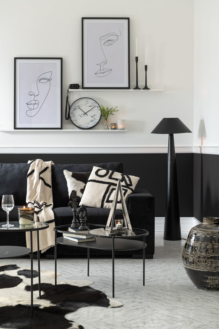 J-Line kader Abstract Gezicht - glas - wit|zwart - 2 stuks