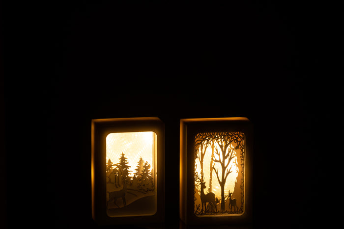 J-Line decoratie kerstdorpje - kader 3D winter - pvc|glas - zilver - 2 stuks - LED lichtjes