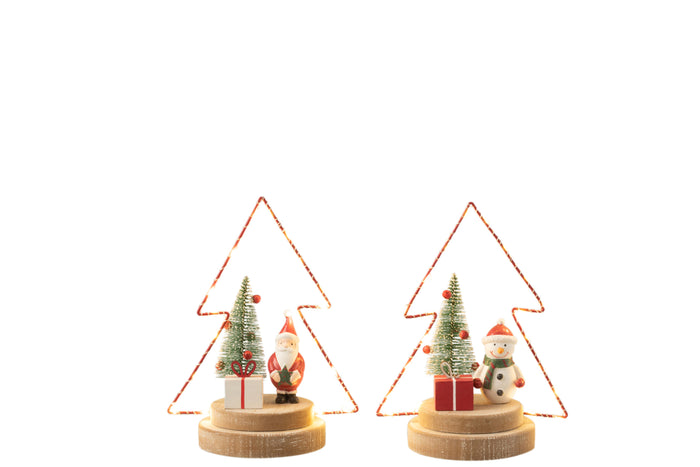 J-Line Kerstboom - hout - rood & groen - 92 cm - LED - 2 stuks