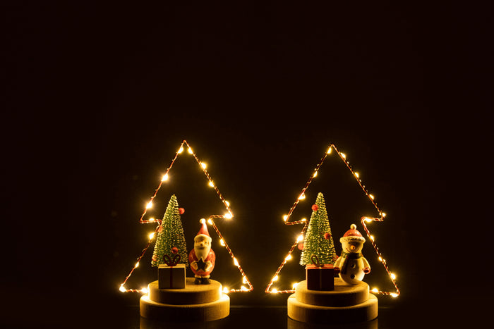 J-Line Kerstboom - hout - rood & groen - 92 cm - LED - 2 stuks