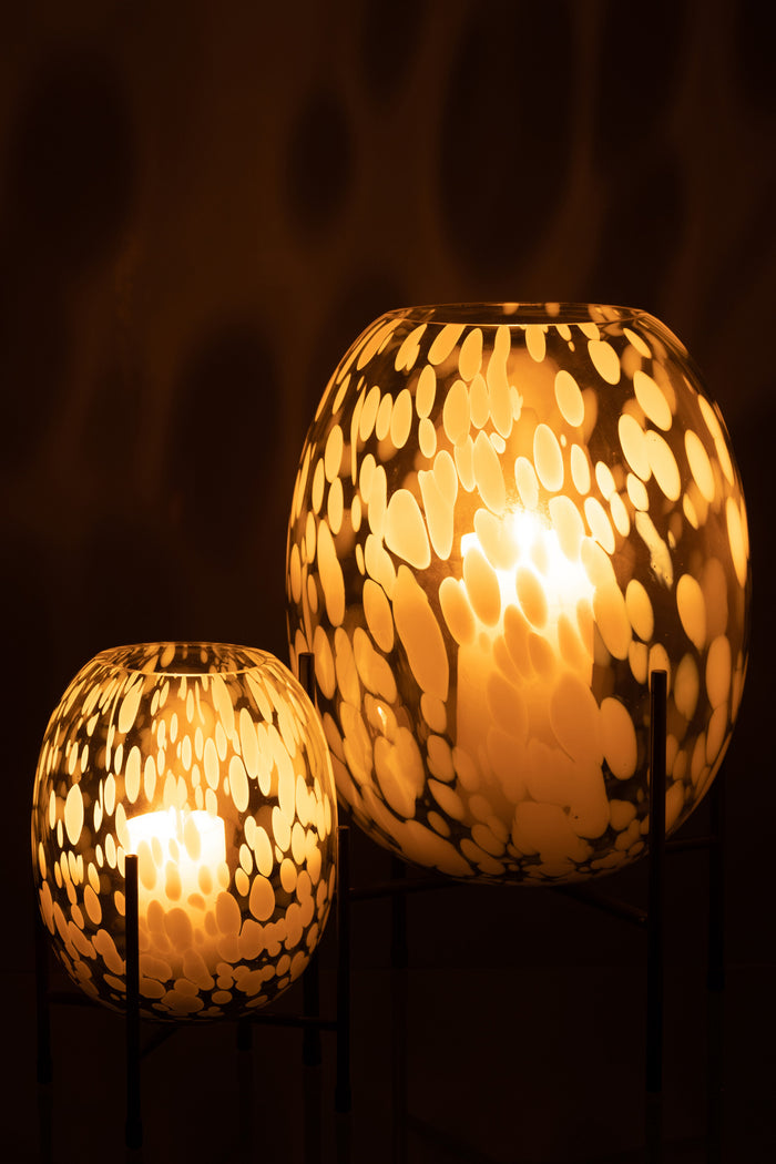 J-Line vaas Op Voet Spikkel - glas - grijs|wit - large - 37 cm hoog