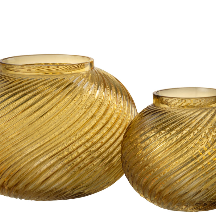 J-Line Vaas Ribbels Rond Glas Geel Large