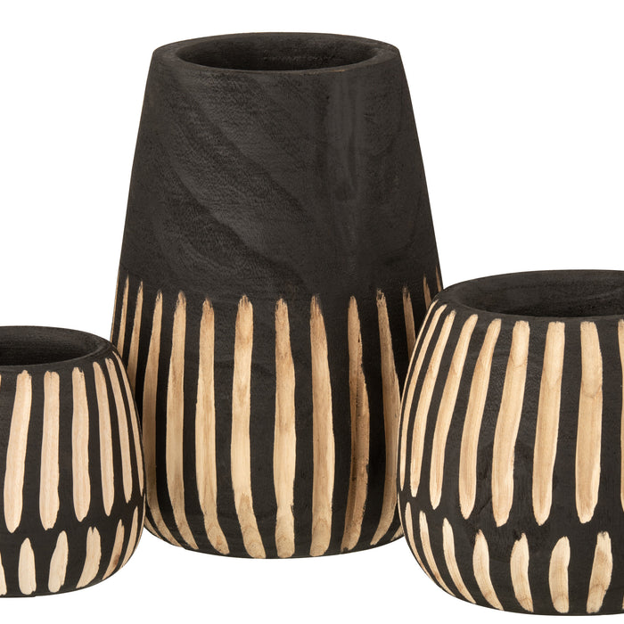 J-Line Vaas Strepen Paulownia Zwart|Naturel