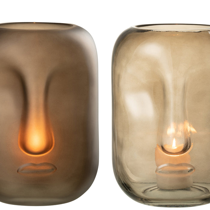 J-Line Vaas Gezicht Glas Bruin Large Assortiment Van Twee