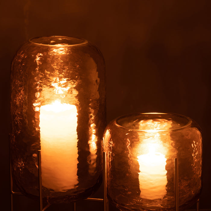 J-Line vaas Rond Op Voet - glas - bruin|goud - large - 36.5 cm hoog