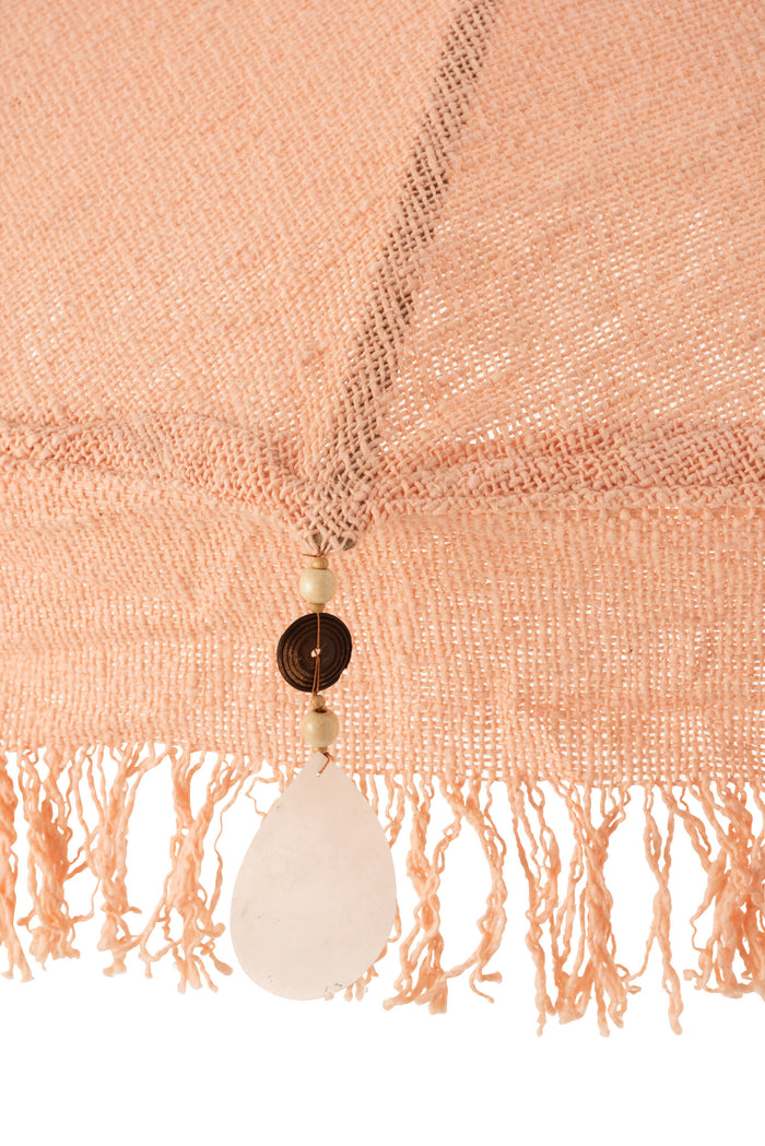 J-Line parasol + voet Kwastjes|Schelpen - hout - beige|donkerbruin - large