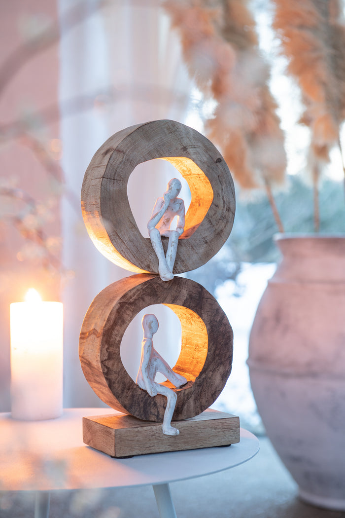 J-Line decoratie Figuur 2 Denkers Ringen - hout|aluminium - naturel|wit