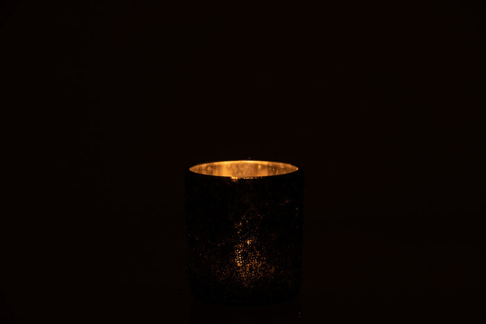 J-Line windlicht Glitter - glas - antraciet grijs - medium -