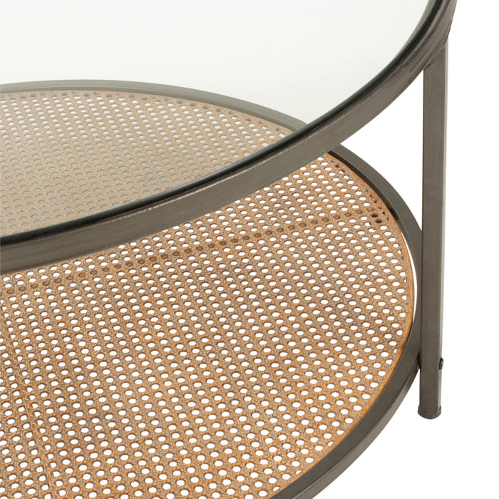 J-Line Salontafel Rond Metaal|Glas Zwart|Naturel