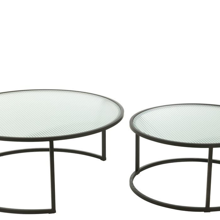 J-Line Set Van 2 Salontafel Rond Metaal|Glas Zwart