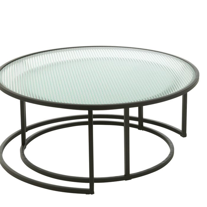 J-Line Set Van 2 Salontafel Rond Metaal|Glas Zwart