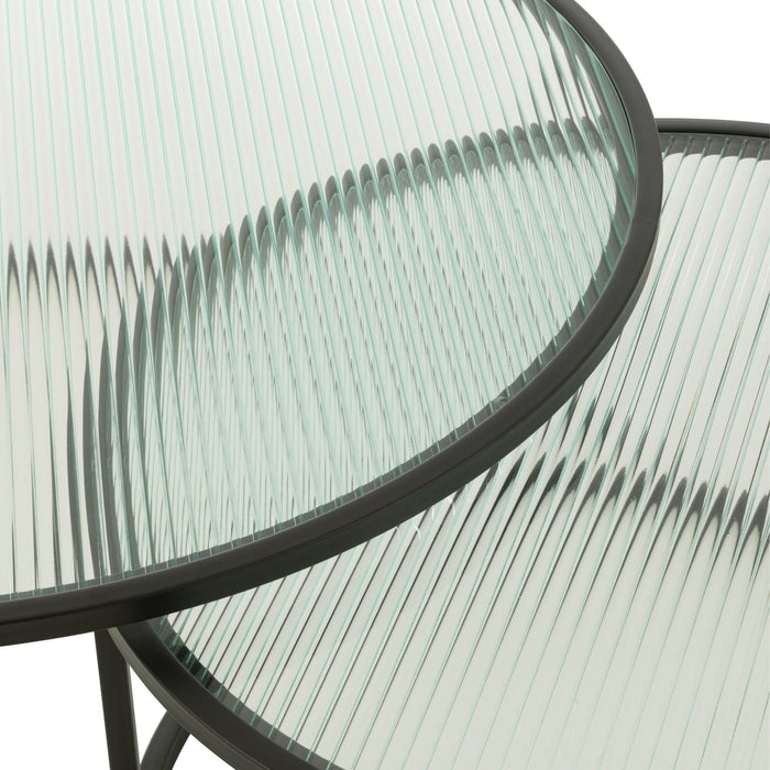 J-Line Set Van 2 Salontafel Rond Metaal|Glas Zwart