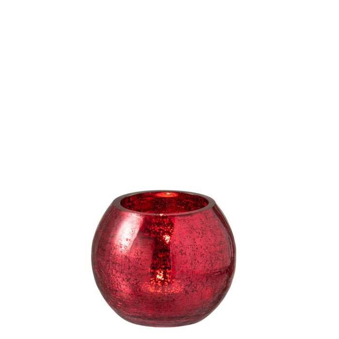 J-Line Windlicht Bol Craquele Glas Blinkend Rood Small