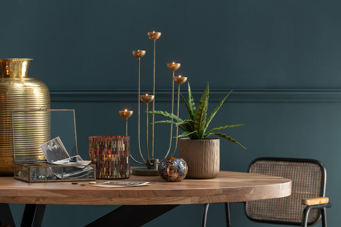 J-Line theelichthouder Lise - glas - bruin|goud - small