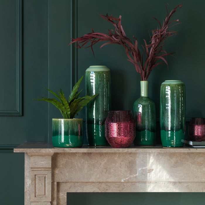 J-Line Theelichthouder Conisch Glas Rood Small