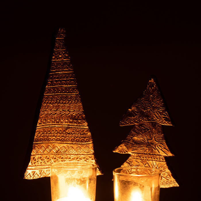 J-Line kaarshouder Kerstboom - kunststof - goud - large