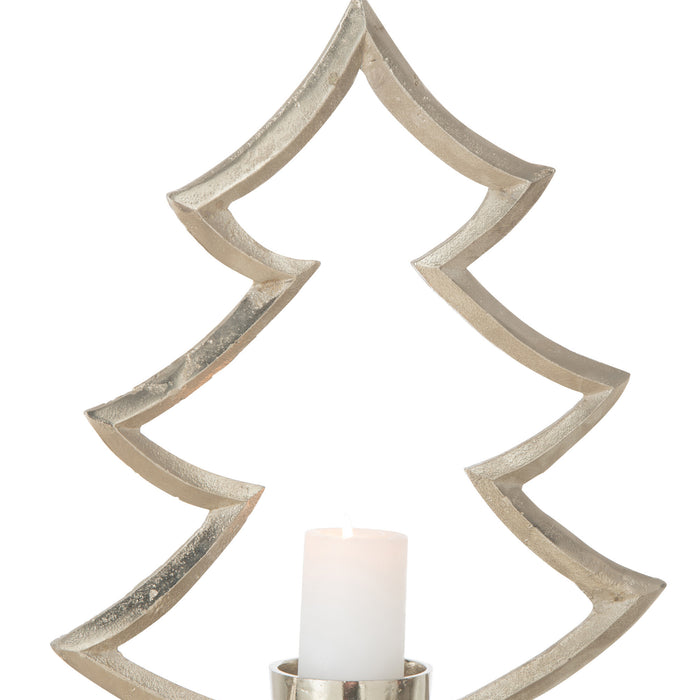 J-Line Kaarshouder Dennenboom Op Voet Hout Aluminium Zilver Large