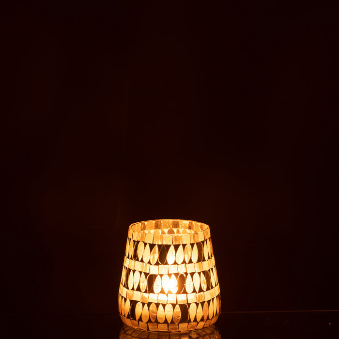 J-Line windlicht Mozaiek - glas - beige - medium