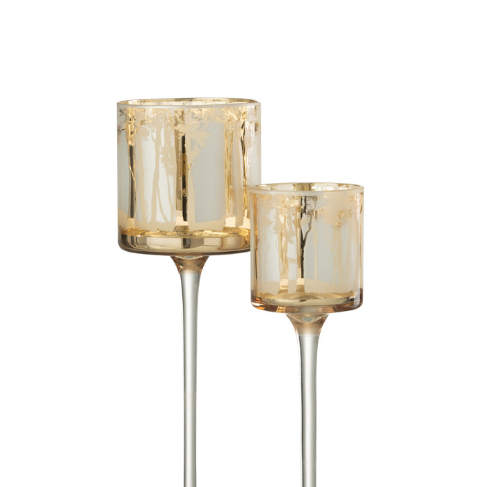 J-Line Theelicht Houder Op Voet Bomen Glas Goud Large
