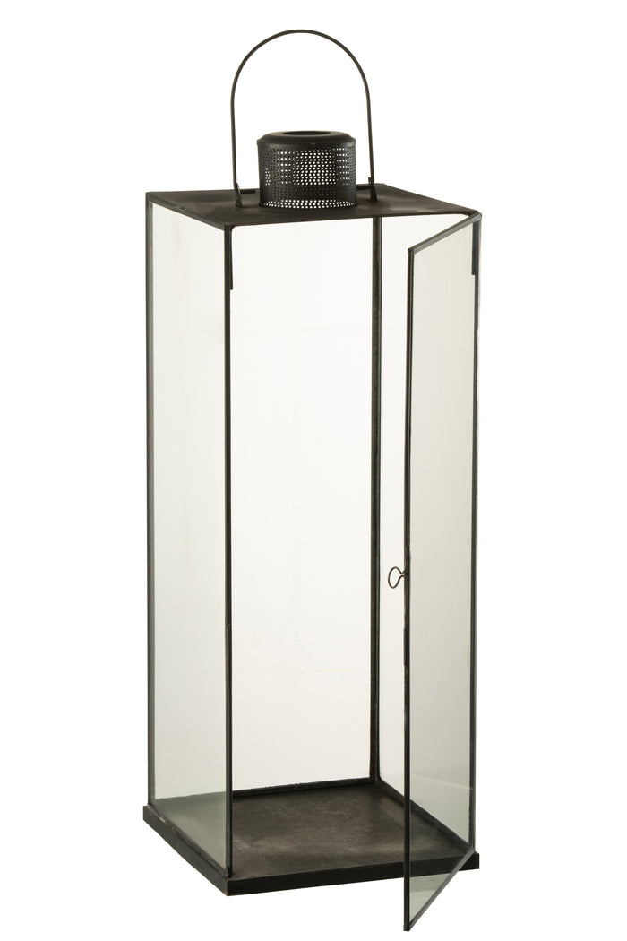 J-Line lantaarn Hoog - glas|metaal - zwart